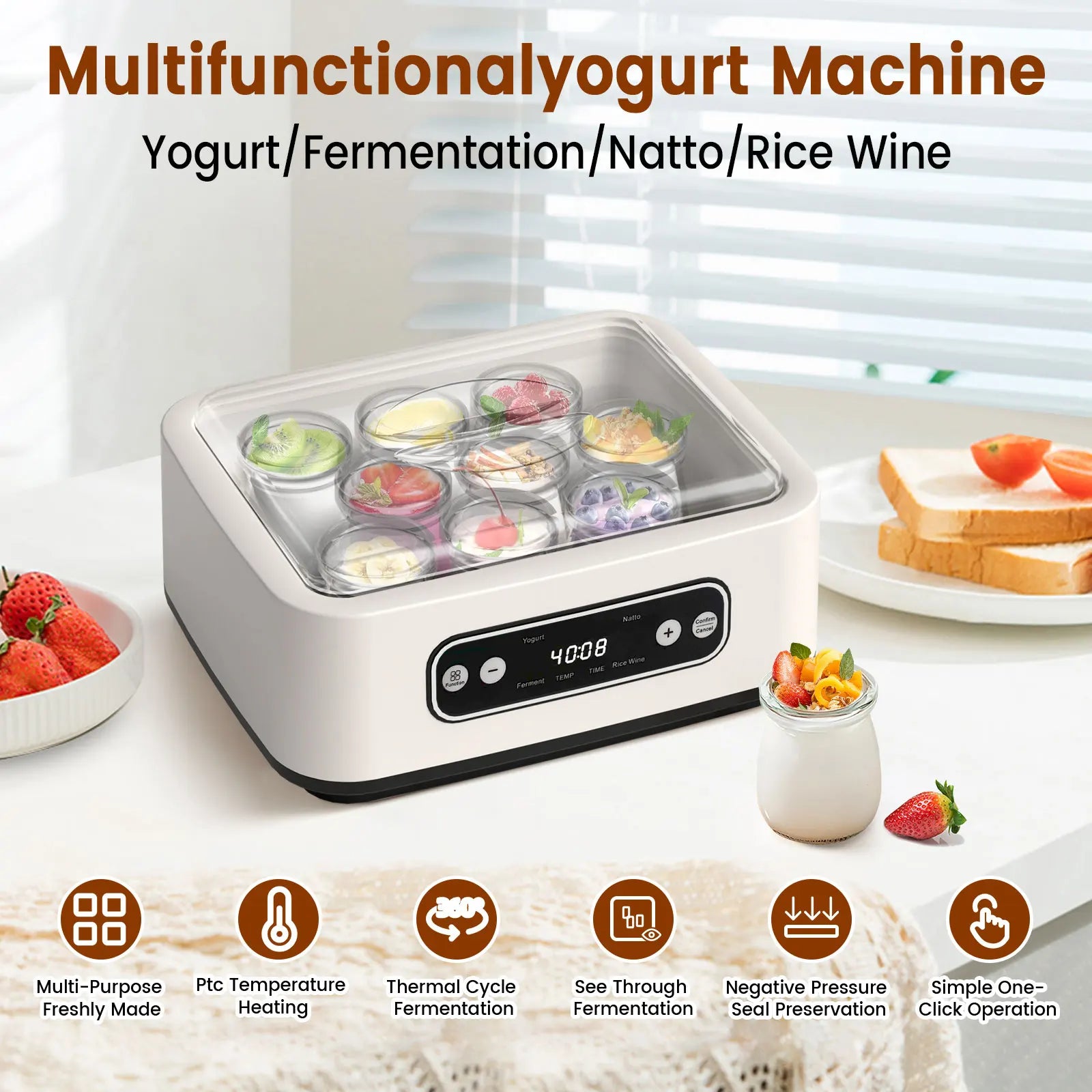Probiotic Yogurt Maker – Automatic Fermentation Machine with Timer & Glass Jars