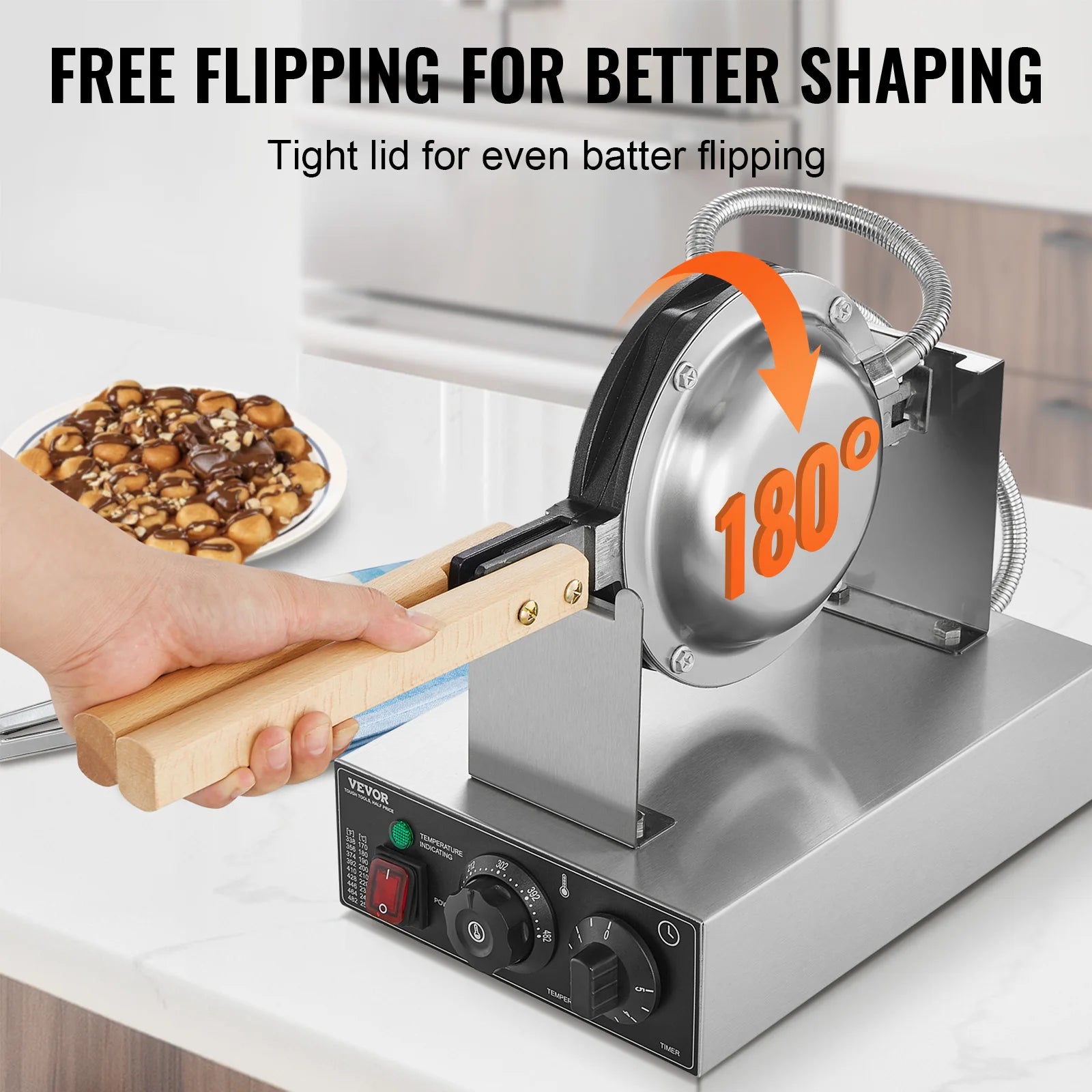 SucceBuy Commercial Bubble Waffle Maker – 1400W Non-Stick Egg Puff Machine