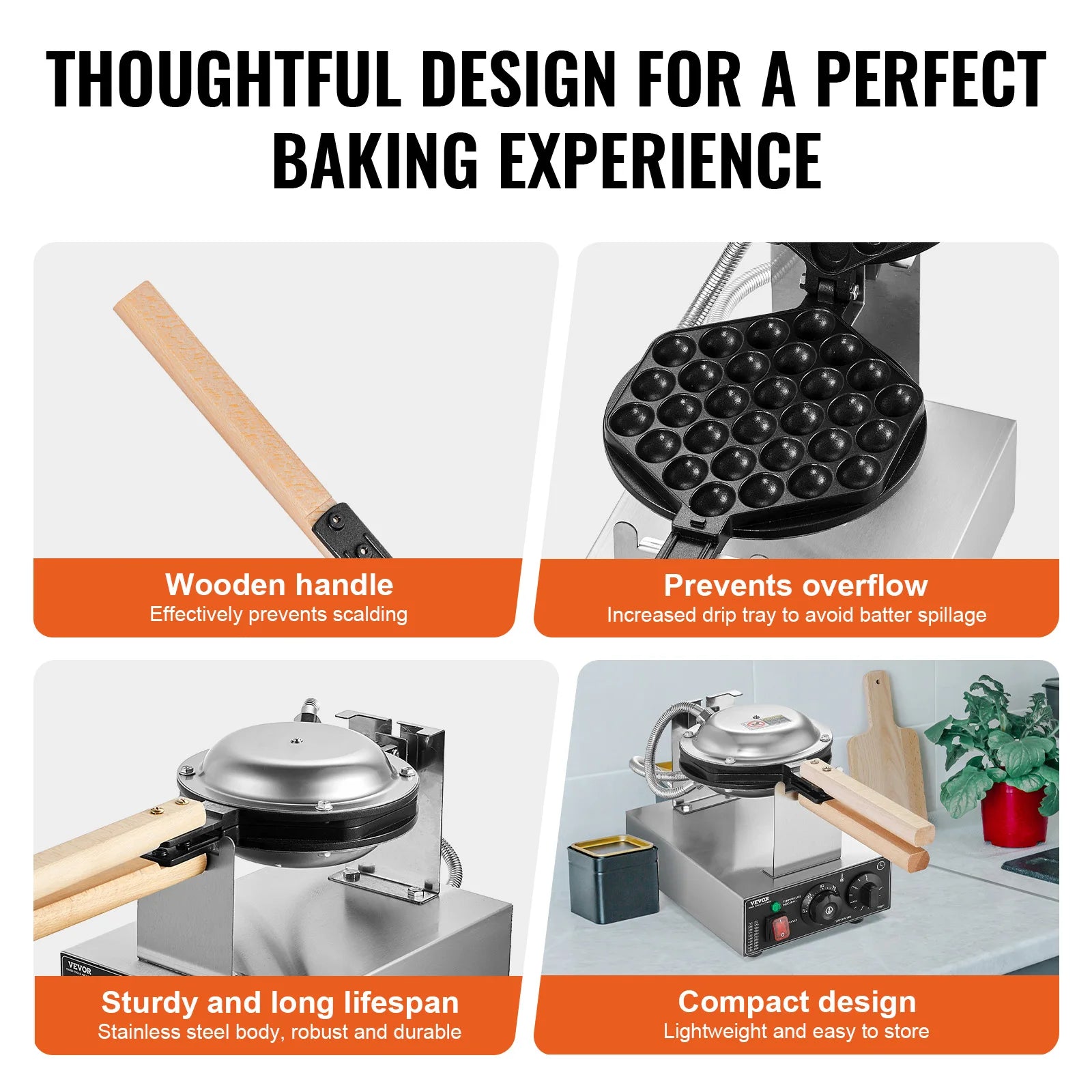 SucceBuy Commercial Bubble Waffle Maker – 1400W Non-Stick Egg Puff Machine