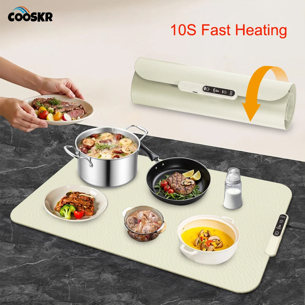 Electric Food Warming Tray – Foldable Silicone Heating Mat with Temperature Control