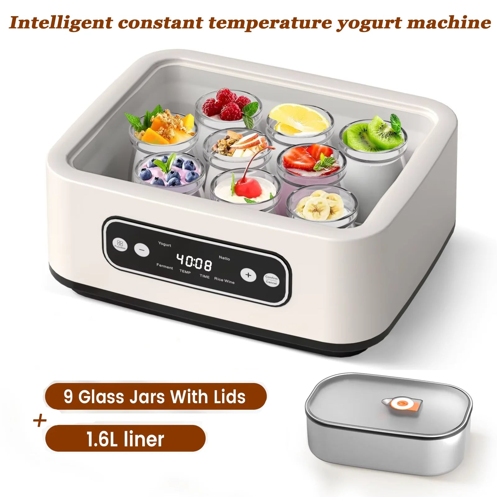 Probiotic Yogurt Maker – Automatic Fermentation Machine with Timer & Glass Jars