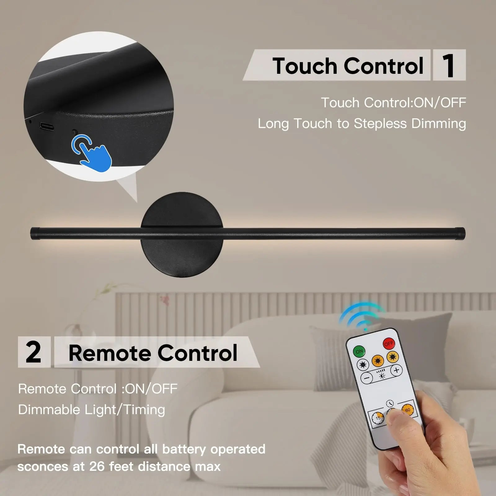 Rechargeable LED Wall Light – Wireless Modern Sconce with Remote Dimming