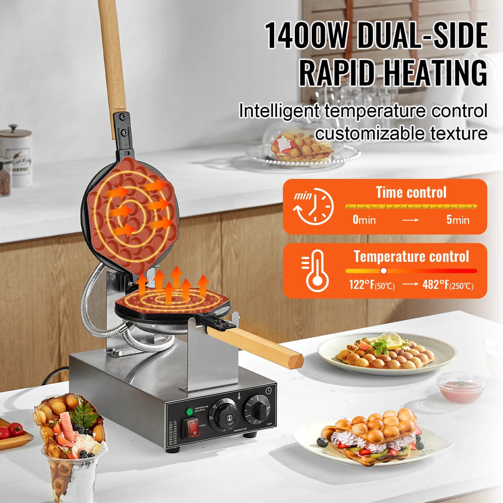 SucceBuy Commercial Bubble Waffle Maker – 1400W Non-Stick Egg Puff Machine