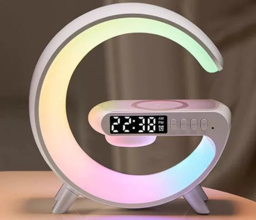 G-Shaped Smart LED Lamp – Bluetooth Speaker, Wireless Charger & Alarm Clock