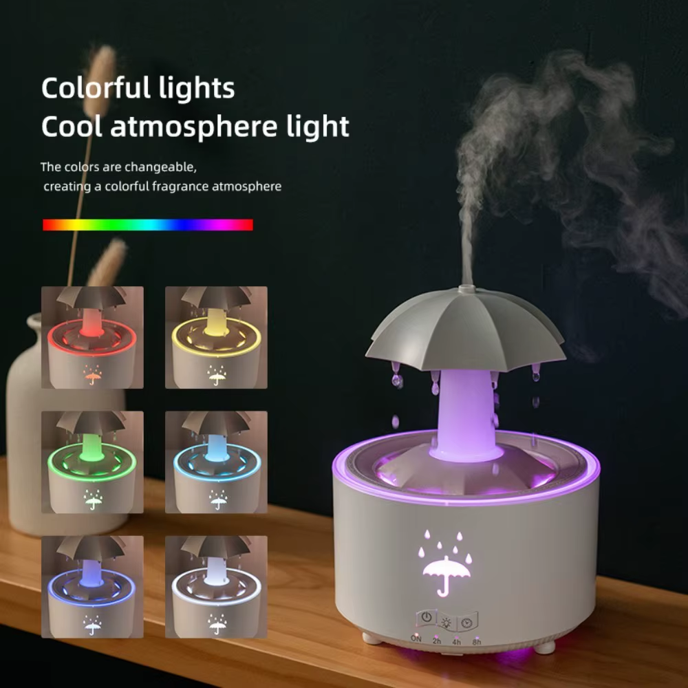 Umbrella Raindrop Air Humidifier with Colourful Night Lights & Aroma Diffuser