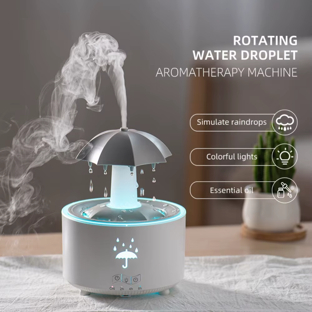 Umbrella Raindrop Air Humidifier with Colourful Night Lights & Aroma Diffuser